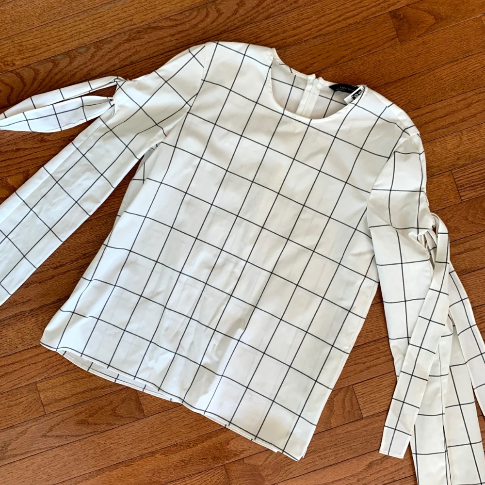 ZARA | White Windowpane Plaid Long sleeve Small - Picture 4 of 7